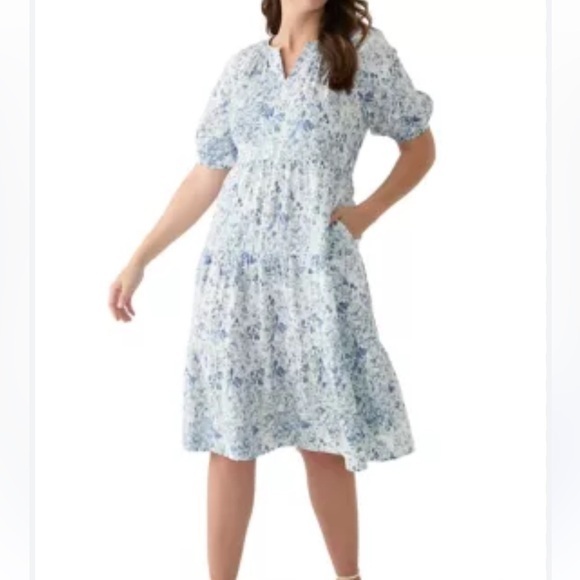 Wonderly Dresses & Skirts - Wonderly Blue and White Floral Midi Dress